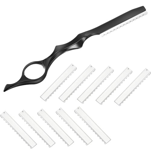 Mudder Hair Styling Razor Comb 11 Pieces Hair Thinning Comb with Replacement Stainless Steel Razors for Salon Home Use B