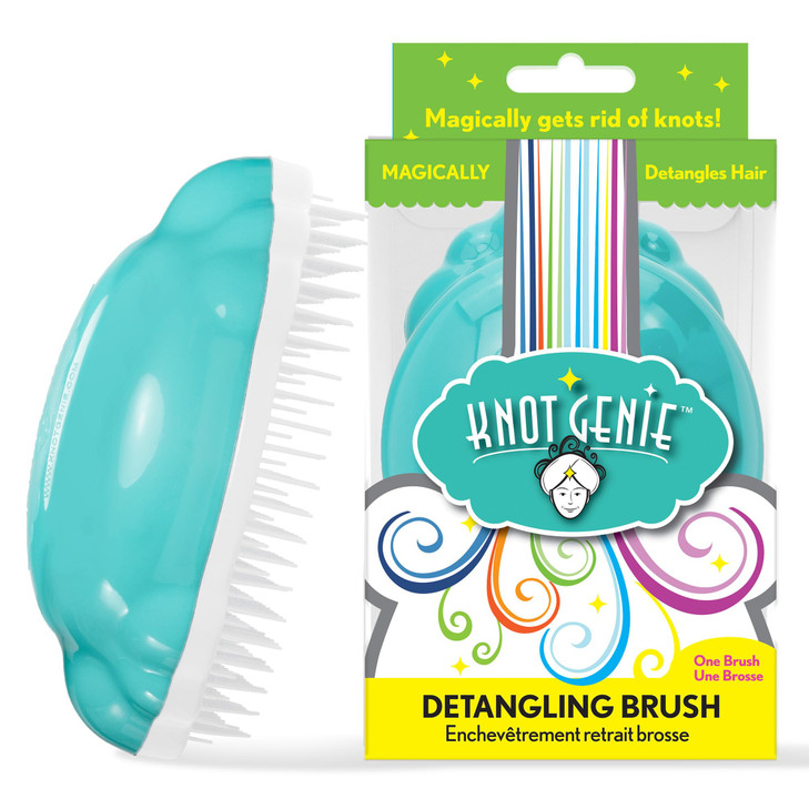 Knot Genie Detangling Hair Brush for Kids Aquamarine Dream Original Full Size Perfect for Curly Hair Gently Separate Tan