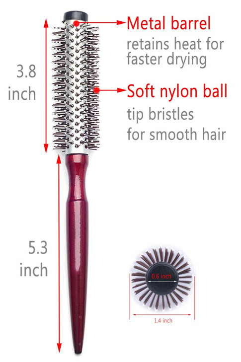 PERFEHAIR Small Round Hair Brush for Blow Drying With Soft Nylon Bristles 16 Inch for Short or Medium Curly HairRed