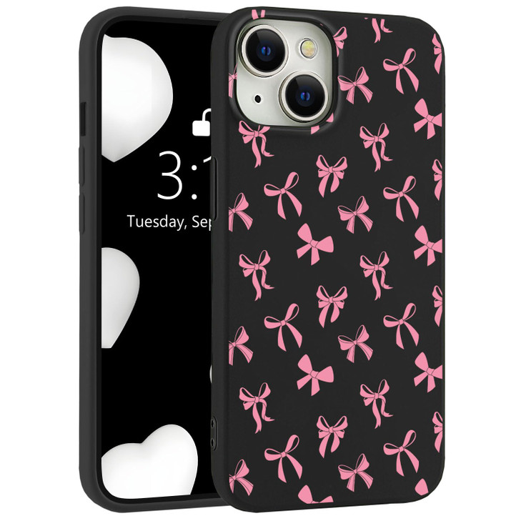 LuminousGuard for iPhone 16 Plus Case, Cute Kawaii Pink Bow Black Liquid Silicone Phone Case Slim Fit Soft Gel Rubber Protective Phone Cover for Wome online at globaldelivered