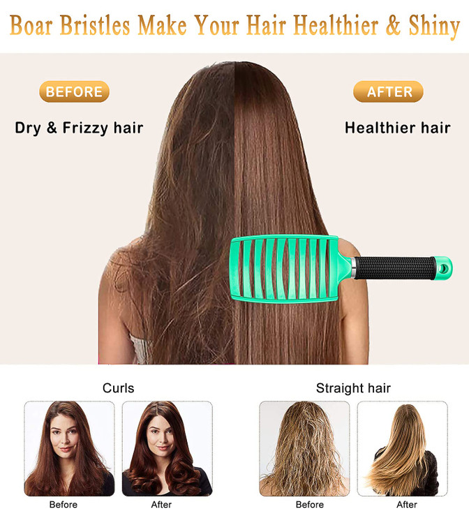 KTKUDY Detangling Brush Boar Bristles Hairbrush Make Hair Shiny Healthier Curved and Vented Detangler Brush for Women Me