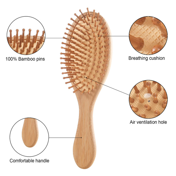 Bamboo Hair Brush and Comb Set EcoFriendly AntiStatic Detangling Brush and Combs for Women and Men Massage Wooden Brushe