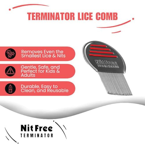 Nit Free Terminator Lice Comb Professional Stainless Steel Comb for Effective Head Lice Treatment Color May Vary Pack of