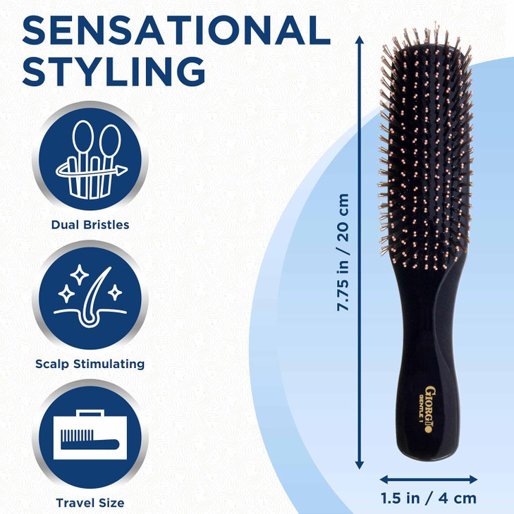 Giorgio GIO1BLK Black Gentle Touch Detangler Hair Brush for Men Women and Kids Soft Bristles for Sensitive Scalp Wet and