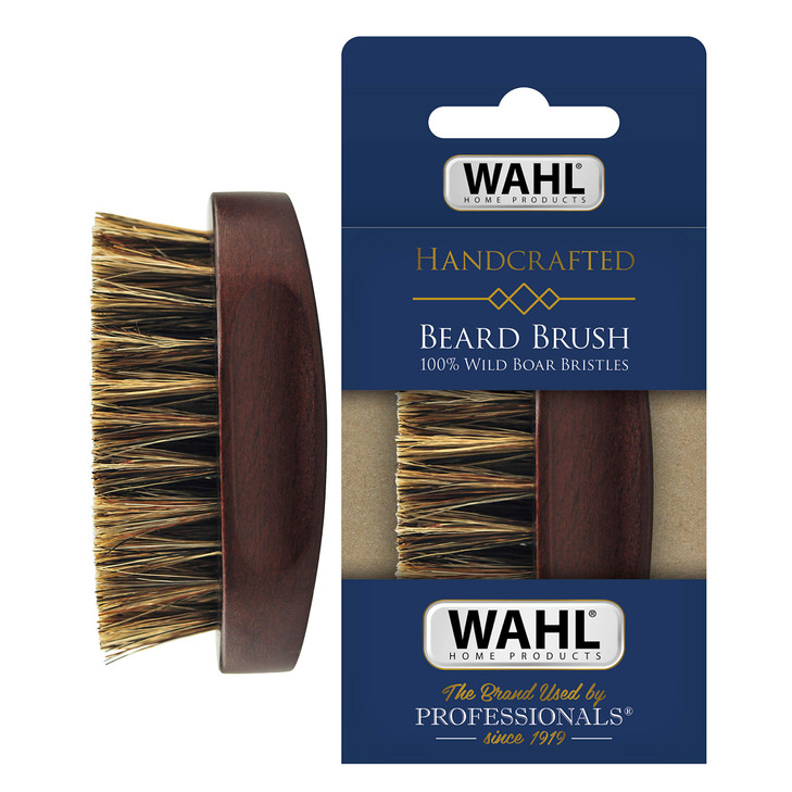 Wahl Small Travel Beard Brush with 100 Boar Bristles with Firm Natural Hair for Grooming Styling Wood Handle for Beards