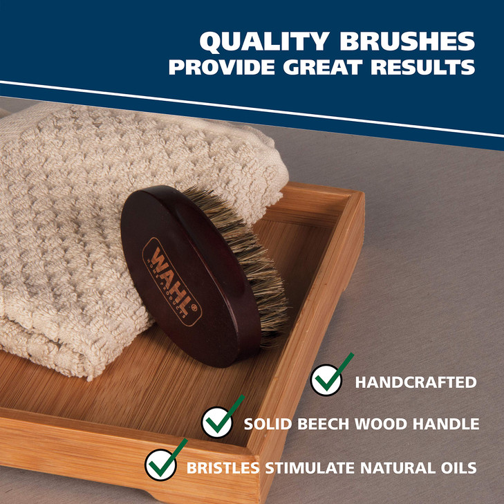 Wahl Small Travel Beard Brush with 100 Boar Bristles with Firm Natural Hair for Grooming Styling Wood Handle for Beards