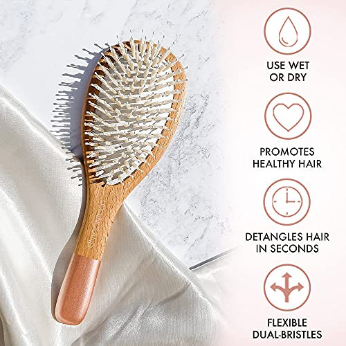 Wooden Hair Brush Set Paddle Brush Round Brush Comb Hair Brushes with Soft Bristles Hairbrushes for Women by Lily Englan