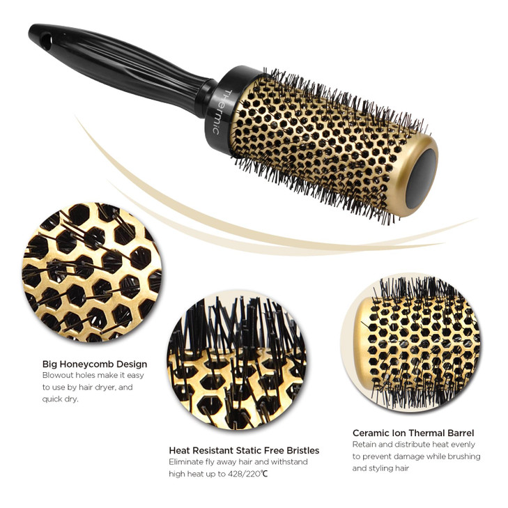 AM 800 Round Brush for Blow DryingCeramic Barrel Antistatic Bristles Salon Blowout Hair Styling for Wet or Dry Includes