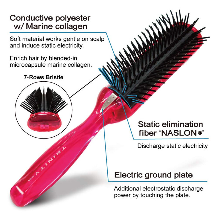BS Anti Static Hairbrush Made in Japan 7 Row Curly Hair Brush for Styling BlowDrying and Detangling Static Free Hair Bru