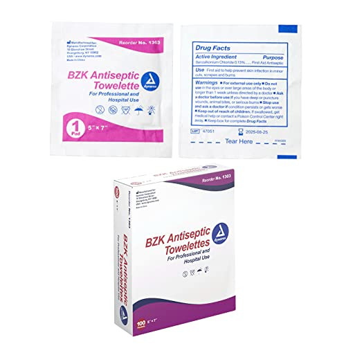 Dynarex BZK Antiseptic Towelettes, Moist Sanitizing Towelettes Designed to Prevent Infection in Minor Wounds, 5x7, Disposable & Individually Wrapped, online at globaldelivered