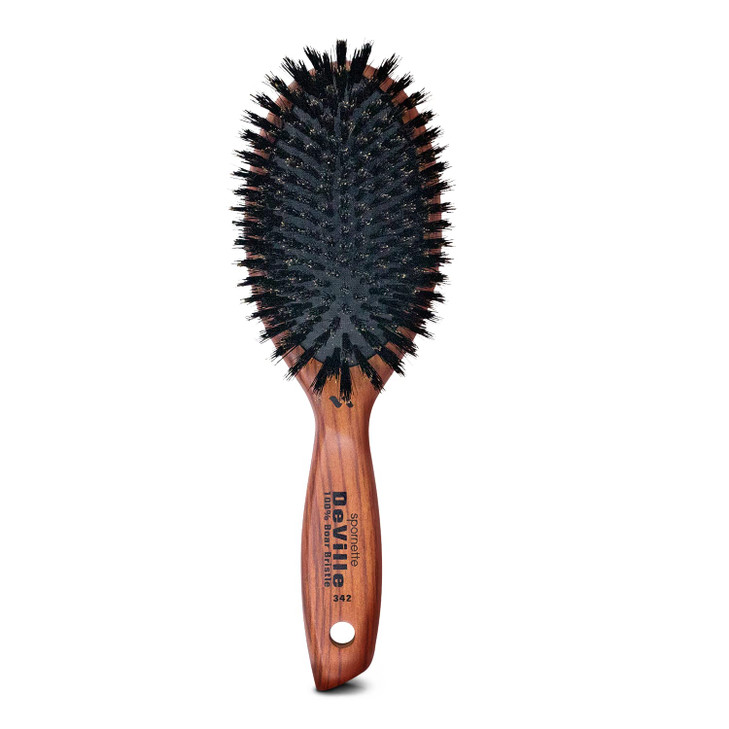 Spornette Deville Boar Bristle Wooden Paddle Hair Brush for Women Cushion Oval Hair Straightening Brush for Blow Drying