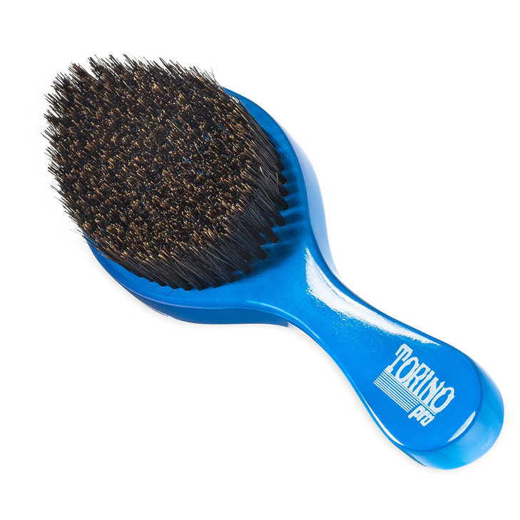 Torino Pro Wave Brushes by Brush King Medium Curve Waves Brush 350 Blue Boar Bristles Oval for 360 Waves Hair Care