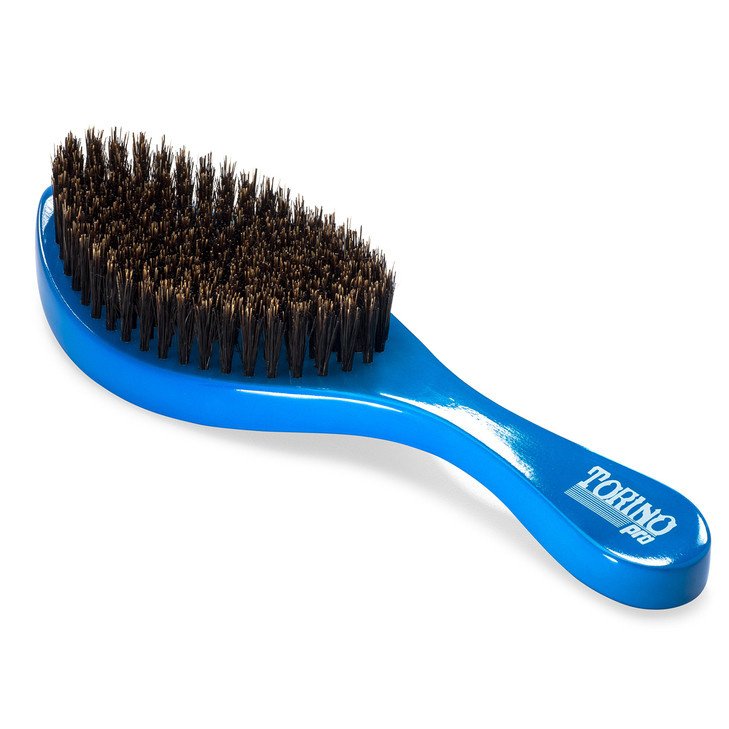 Torino Pro Wave Brushes by Brush King Medium Curve Waves Brush 350 Blue Boar Bristles Oval for 360 Waves Hair Care