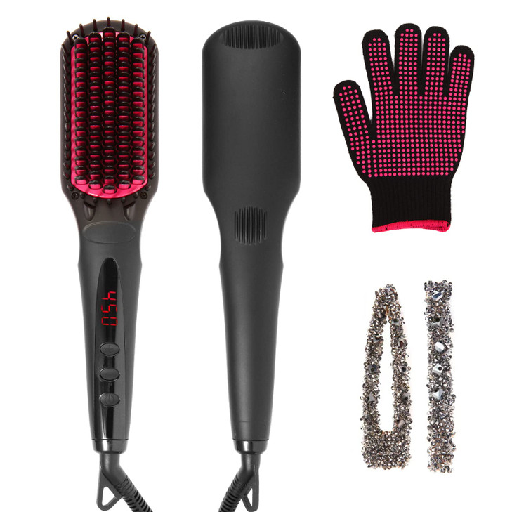 Enhanced Negative ion Hair Straightener Brush AntiScald hot Hair Styling Tools appliances Comb for Natural Thick Hair Wo