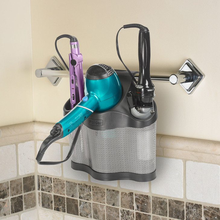 Polder Style Station Organization for Styling Tools Hair DryersCurling Irons Straighteners Brushes Hang Over Towel Rack