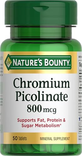 Nature's Bounty Chromium Picolinate, Supports Fat, Protein & Sugar Metabolism, Mineral Supplement, 800 mcg, 50 Tablets