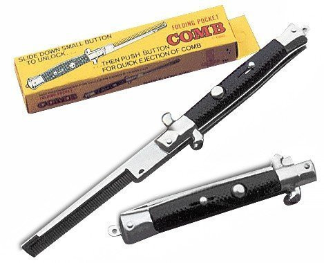 Private Island Switchblade Pocket Comb Folding Greaser Comb 12 Count Black
