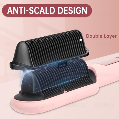 Negative Ionic Hair Straightener Brush with 9 Temp Settings 30s Fast Heating Hair Straightening Comb with LED Display An