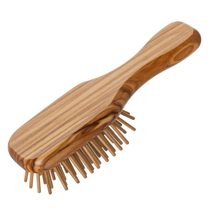 Redecker Walnut Pin Mini Pocket Hairbrush with Waxed Olive Wood Handle 412Inches