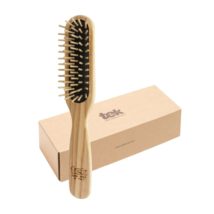 TEK Rectangular Wooden Hair Brush with Short Rounded Teeth in Natural Ash Wood Ideal for Detangling Styling and Daily Ca