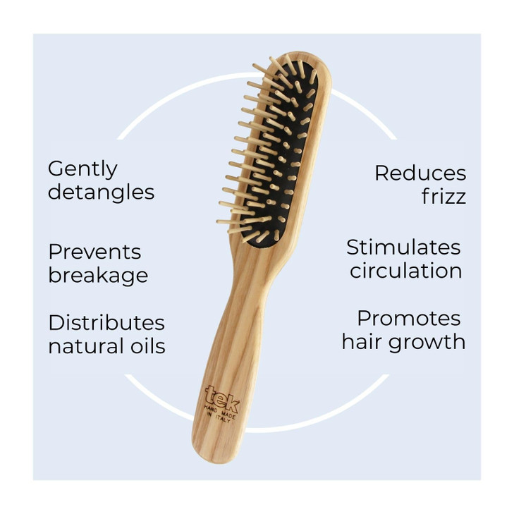 TEK Rectangular Wooden Hair Brush with Short Rounded Teeth in Natural Ash Wood Ideal for Detangling Styling and Daily Ca