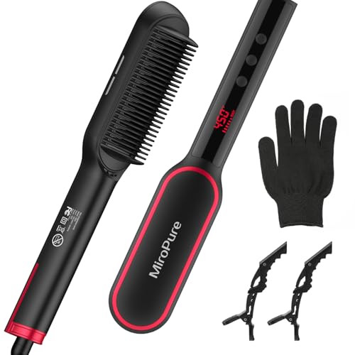 MiroPure Hair Straightener Brush with 13 Temp Settings Ring Straightening Comb 30s Fast Heating 50 Million Level Anion N