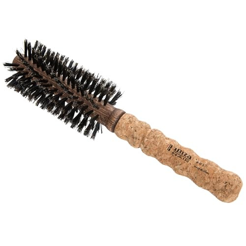 Ibiza Hair Round Boar Bristle Brush G355mm Hybrid Boar Carbon Fiber Nylon Bristles with Cork Handle Ideal for Beachy Wav