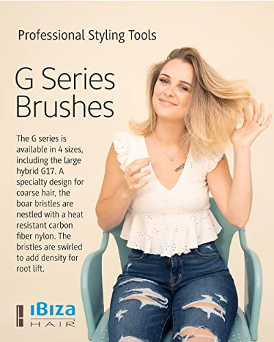 Ibiza Hair Round Boar Bristle Brush G355mm Hybrid Boar Carbon Fiber Nylon Bristles with Cork Handle Ideal for Beachy Wav