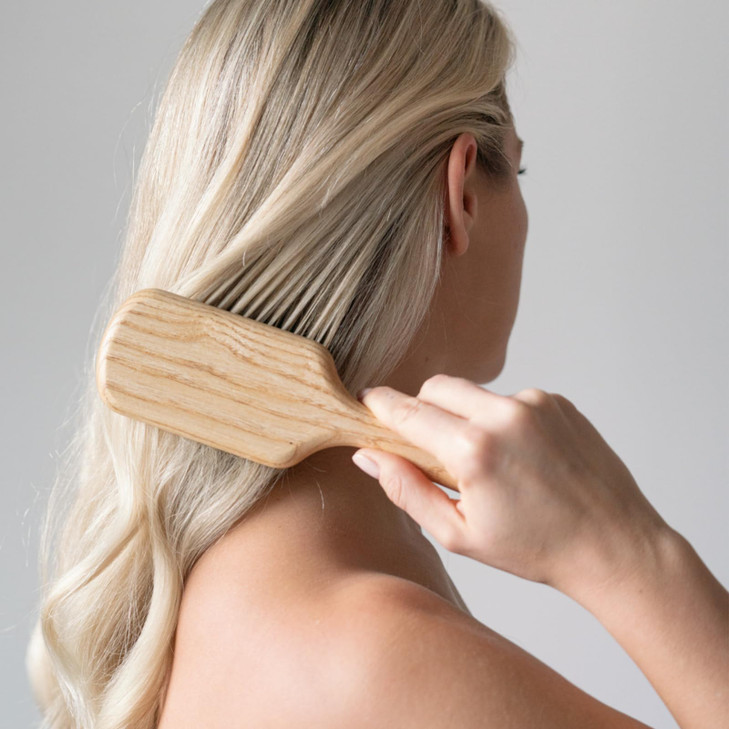 TEK Rectangular Wooden Hair Brush Big with Long Rounded Teeth in Natural Ash Wood Ideal for Detangling Styling and Daily
