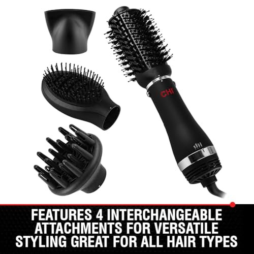 CHI Volumizer 4in1 Blowout Brush Hair Dryer Creates Smooth Silky Shiny Hair Four Interchangeable Attachments For Versati