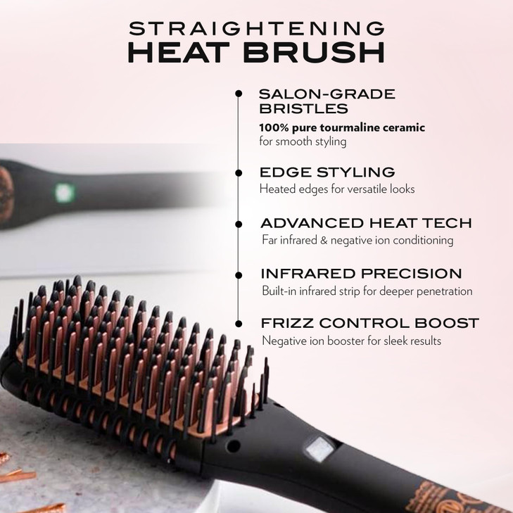 NuMe Ionic Straightening Brush Ionic Smoothing Brush Tourmaline Ceramic Bristles Heated Edges with Negative Ion Conditio
