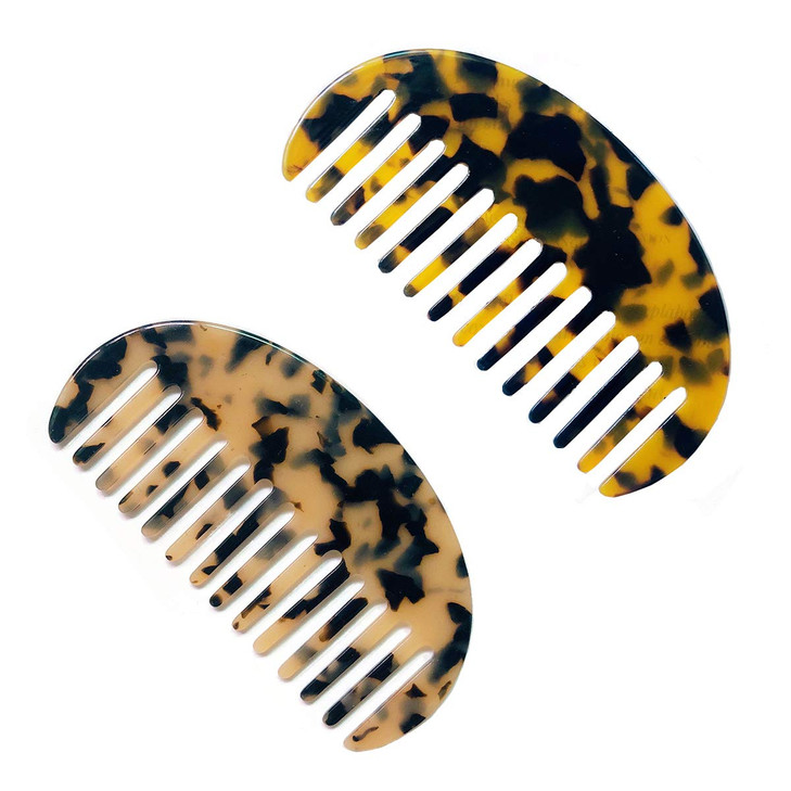 2PCS Large Pocket Hair Comb Wide Tooth French Design Tortoise Shell Styling Comb for Thick Straight Curly Hair