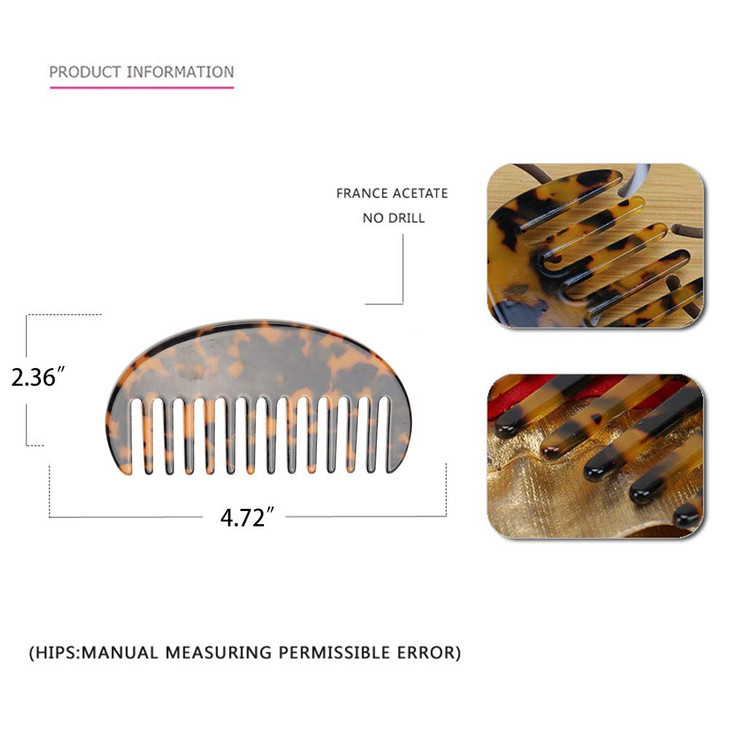 2PCS Large Pocket Hair Comb Wide Tooth French Design Tortoise Shell Styling Comb for Thick Straight Curly Hair