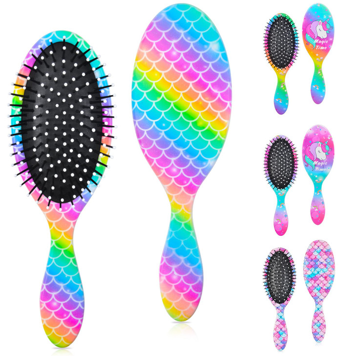 Ausletie Rainbow Mermaid Hair Brush for Girls and Women Wet Dry Brush Detangler for Curly Hair Pain Free Comb for All Ha