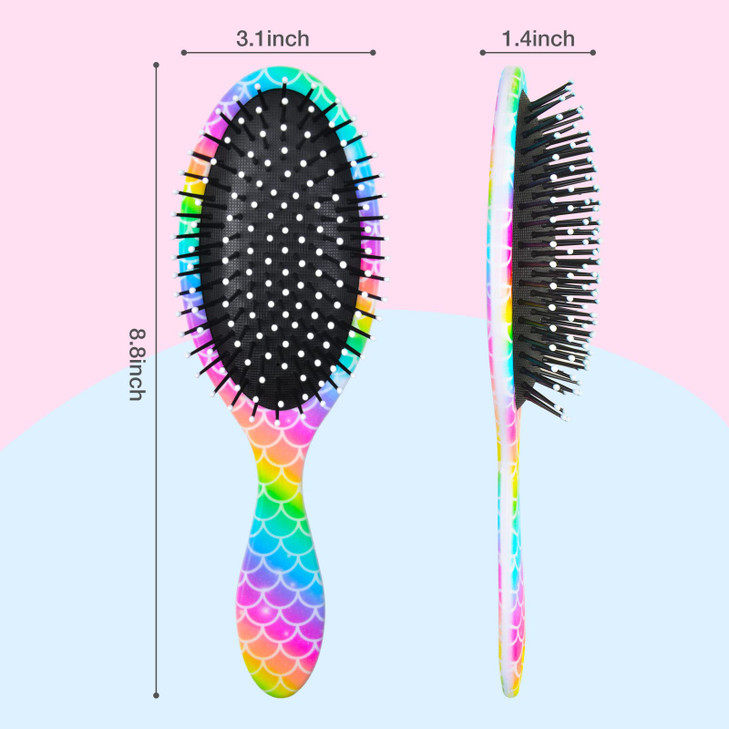 Ausletie Rainbow Mermaid Hair Brush for Girls and Women Wet Dry Brush Detangler for Curly Hair Pain Free Comb for All Ha