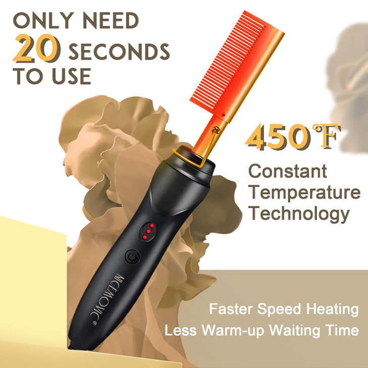 NICEMOVIC Ceramic Heating Hair Straightener Comb Hot Pressing Brush for Natural Black Hair Beard Wigs and Curling Gold
