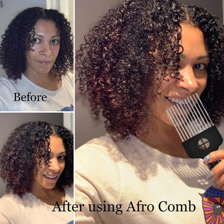 2 Pack Hair Picks for Afro Curly Hair Styling Metal Hairdressing Tools for Women and Men Black