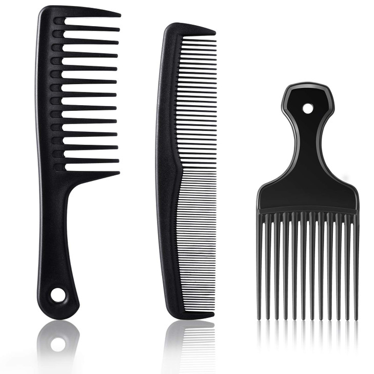 Patelai 3 Pieces Hair Pick Comb Widetooth Afro Comb for Men Detangling Styling Set Carbon Fiber Pick Barber Brush Tool f