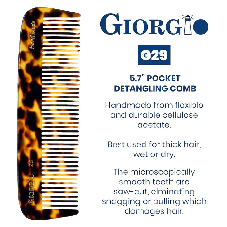 Giorgio G29 Handmade All Fine Tooth Pocket Comb for Men Hair Comb Straightener for Everyday Grooming Styling Hair Mustac