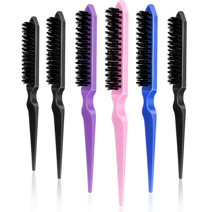 Yaomiao 6 Pcs Teasing Brush for Fine Hair Nylon Rat Tail Brush Set Women Three Row Salon Teasing Set for Back Combing Ro