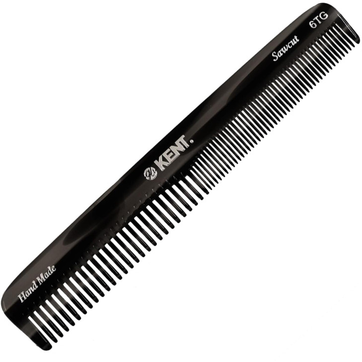 Kent 6T Black Graphite Fine Tooth and Wide Tooth Hair Comb Handmade Styling Comb for Hair Care Barber Combs Beard Combs