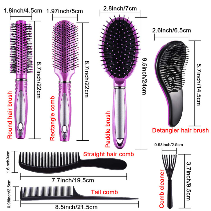 SIQUK 7 Pcs Hair Styling Set for Women and Men Round Brush Paddle Brush Detangling and WetDry Brushes