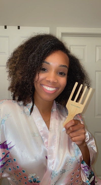 GranNaturals WideToothed 4Prong Comb for Fluffing Styling and Detangling Curly and Wavy Hairstyles Wooden Hair Pick for