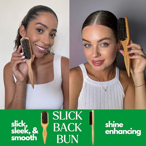 GranNaturals Boar Bristle Slick Back Hair Brush for Sleek Ponytail Bun Smoothing Baby Hairs Flyaways Edge Control Backco