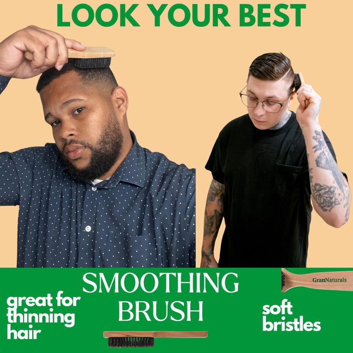 GranNaturals Soft Mens Boar Bristle Hair Brush Natural Wooden Club Style Wave Hair Brush for Men Styling Beard Hairbrush