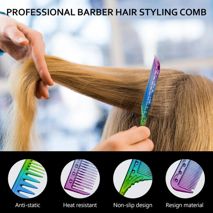 Patelai 3 Pieces Rainbow Fine Tooth Comb for Woman Rat Tail Styling Salon Hair Comb Anti Static Heat Resistant Hairdress