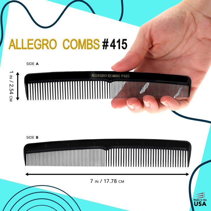 Allegro Combs 415 All Purpose Hair Combs Hair Styling combs Black Combs 12 Pcs
