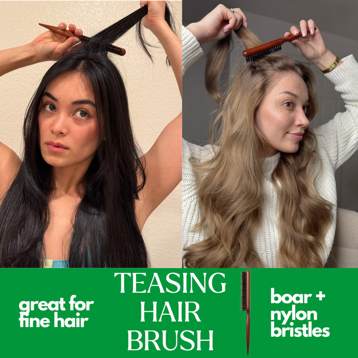 GranNaturals Boar Nylon Bristle Styling Brush Teasing Comb with Rat Tail Pick for Backcombing Smoothing Edge Control and