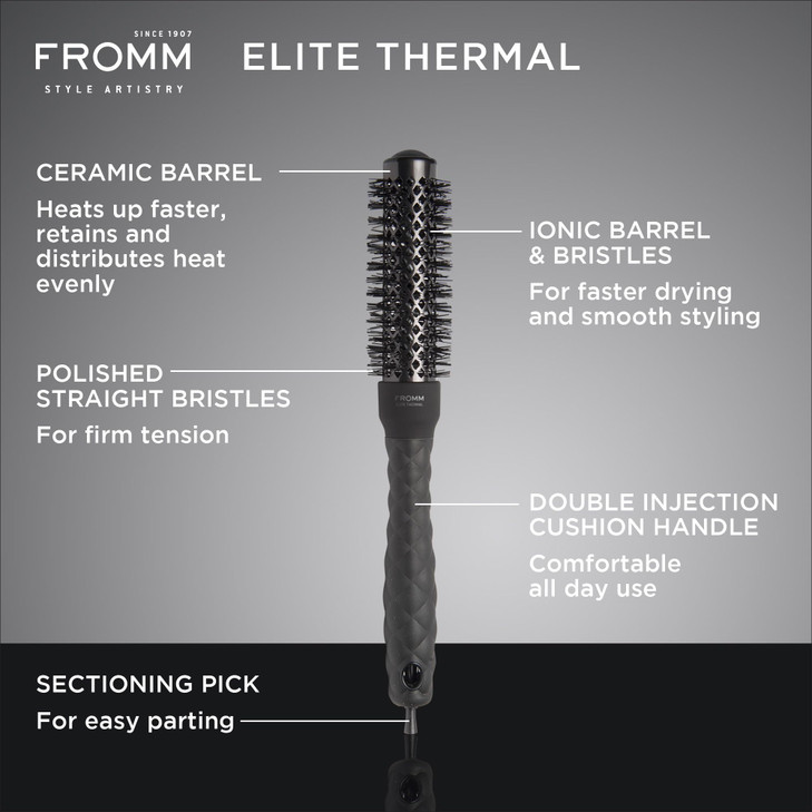 Fromm Elite Thermal Ceramic x Ionic 1 Round Brush for Expert Blowouts and Faster Hair Drying Roller Hairbrush for Antist