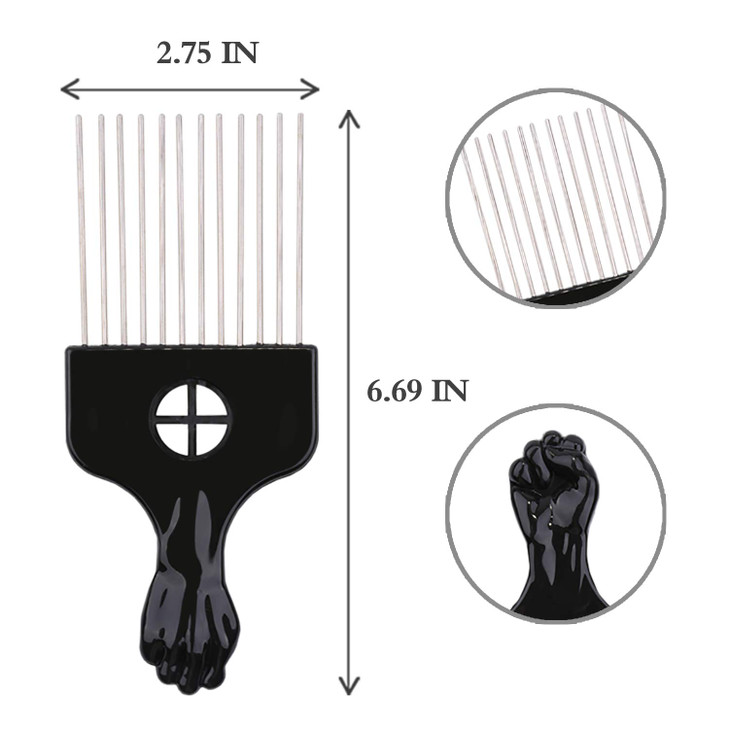 LEADUWAY Hair Pick Hair Comb Metal Pick Comb Detangle Wig Braid Hair Styling Comb Black 1 PACK